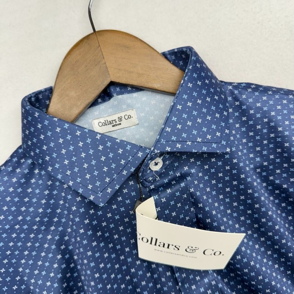 Collars Co Dress Shirt Men's Medium Blue Geometric Business Office Stiff NEW - Picture 2 of 7